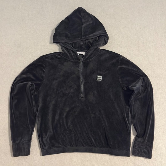 FILA Velour Pullover Hoodie Women's Medium Half Zip Soft Casual Comfy - Picture 1 of 5